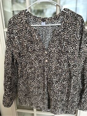 Old Navy Leopard Print Button-Front Blouse - Black, Tan, White